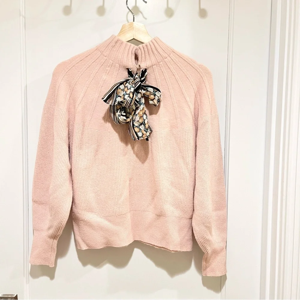 Anthropologie Liora Tie Back Sweater S Wool Blend Scarf